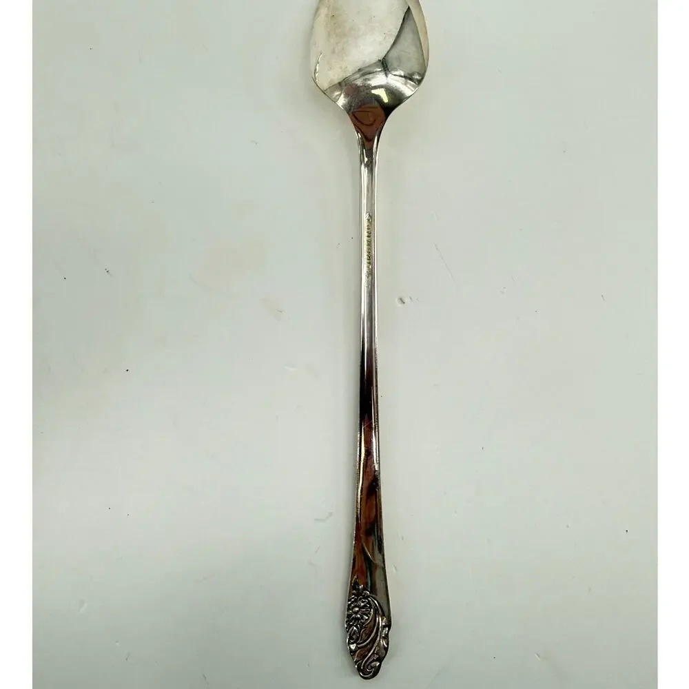 Oneida Evening Star Iced Tea Spoons Long Handle Silverplate 1950s Lot of 8